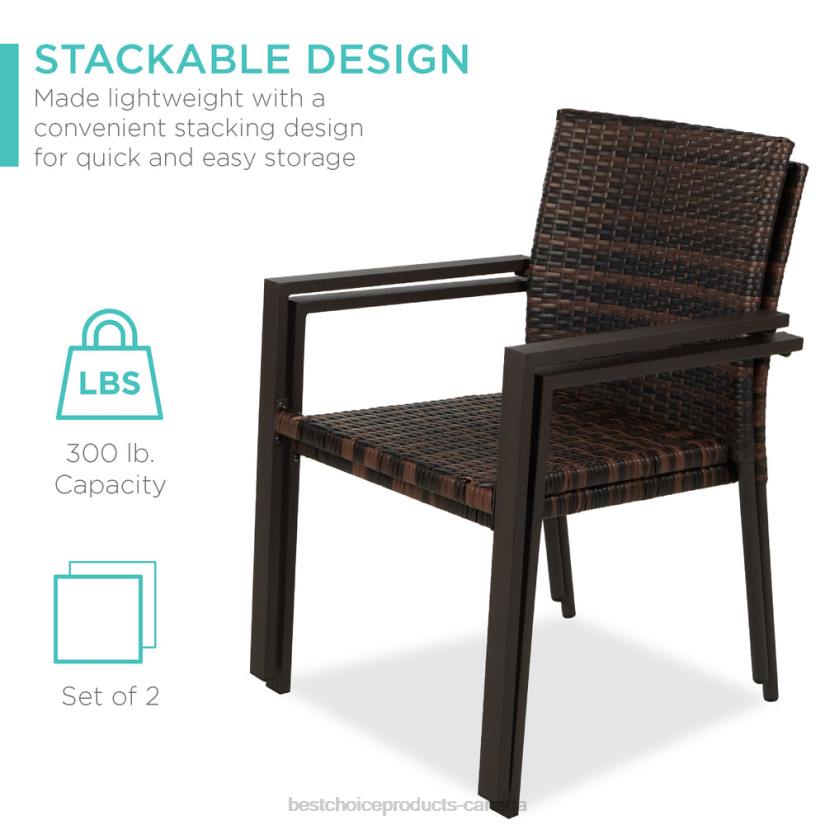 4LT2401 Brown Best Choice Products Set of 2 Stackable Wicker Chairsw/ Armrests, Steel Accent Furniture
