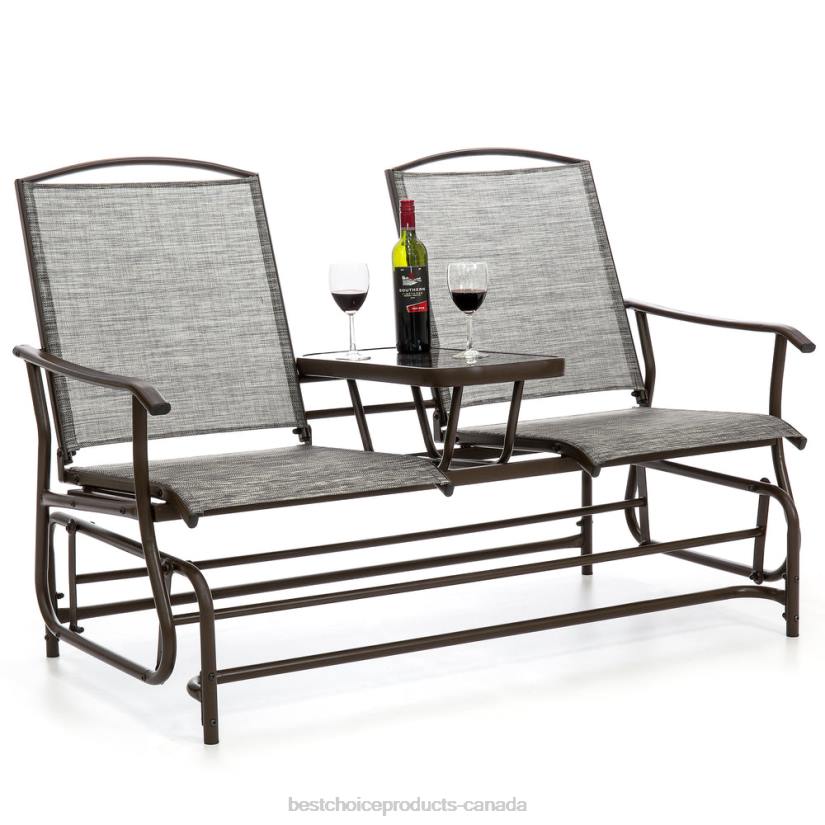 4LT2435 Brown Best Choice Products 2-Person Outdoor Mesh Double Glider w/ Tempered Glass Attached Table