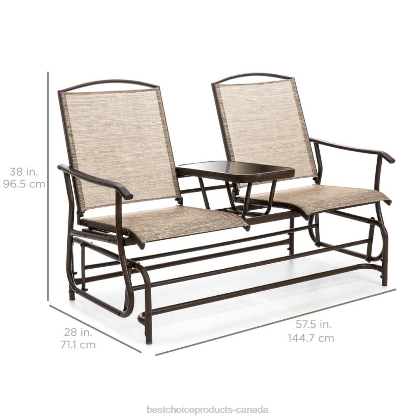 4LT2435 Brown Best Choice Products 2-Person Outdoor Mesh Double Glider w/ Tempered Glass Attached Table