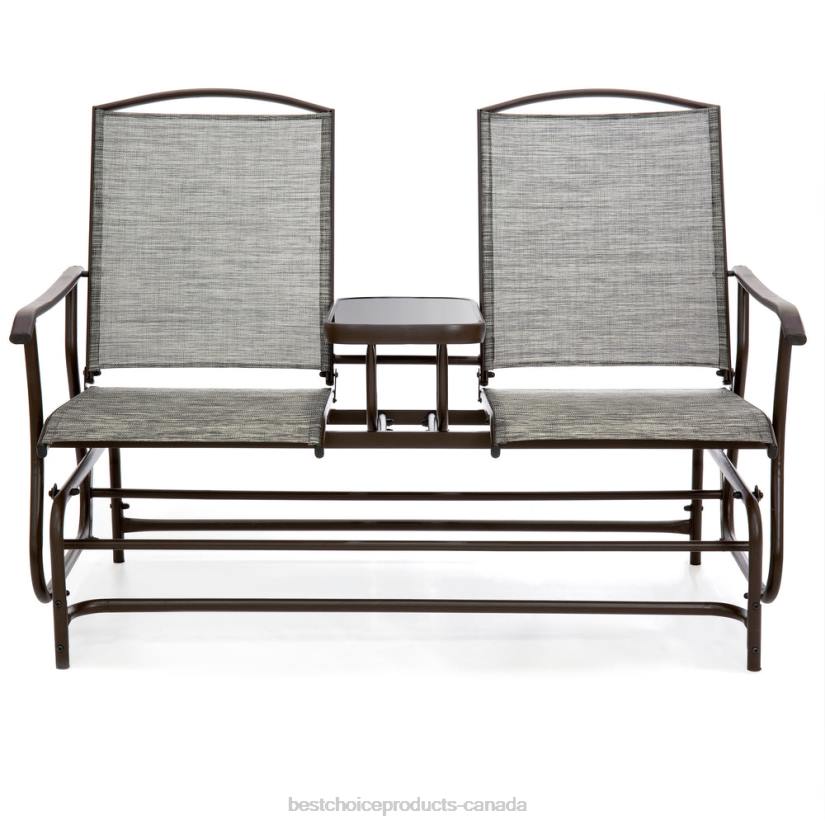 4LT2435 Brown Best Choice Products 2-Person Outdoor Mesh Double Glider w/ Tempered Glass Attached Table