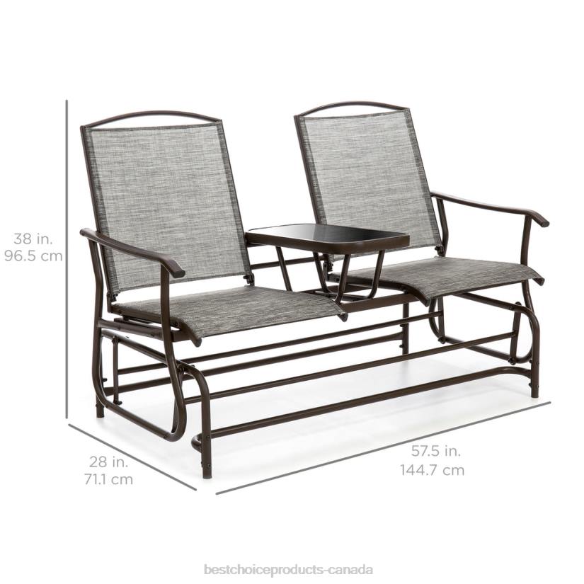 4LT2435 Brown Best Choice Products 2-Person Outdoor Mesh Double Glider w/ Tempered Glass Attached Table