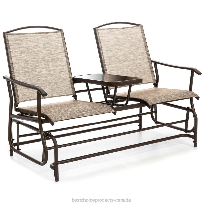 4LT2435 Brown Best Choice Products 2-Person Outdoor Mesh Double Glider w/ Tempered Glass Attached Table