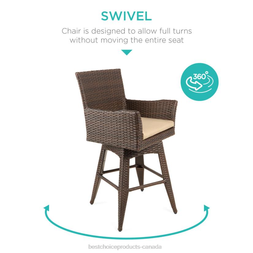 4LT2436 Brown Best Choice Products All-Weather Wicker Counter-Height Swivel Bar Stool w/ Cushion