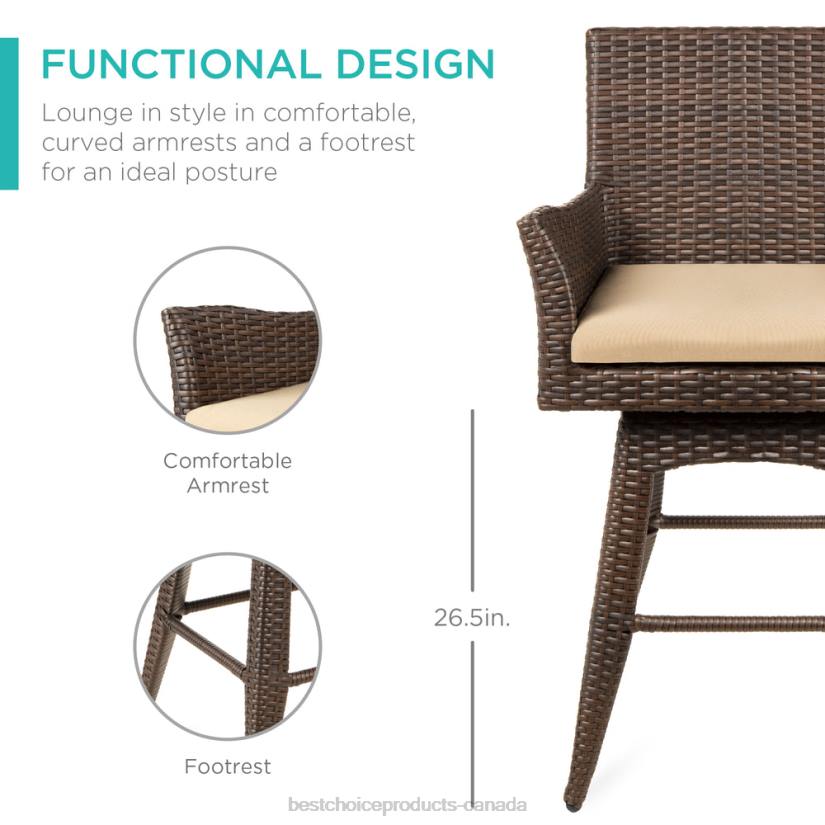 4LT2436 Brown Best Choice Products All-Weather Wicker Counter-Height Swivel Bar Stool w/ Cushion