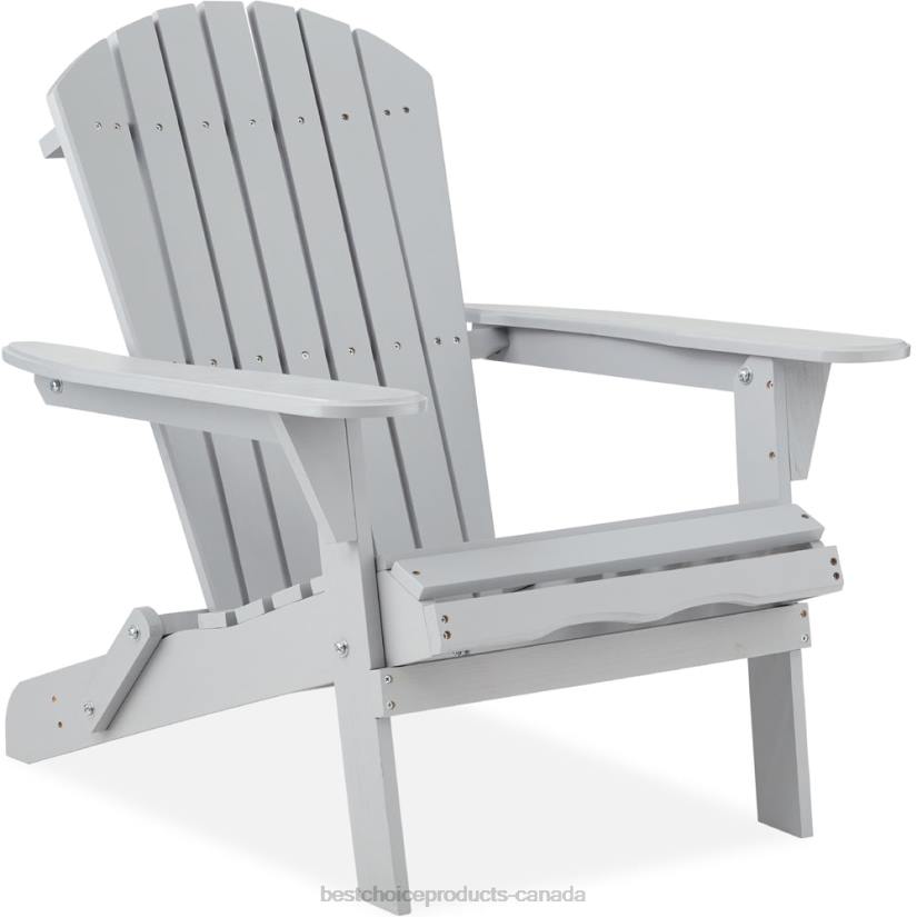 4LT2744 Gray Best Choice Products Folding Wooden Adirondack Chair, Accent Furniture w/ Natural Woodgrain