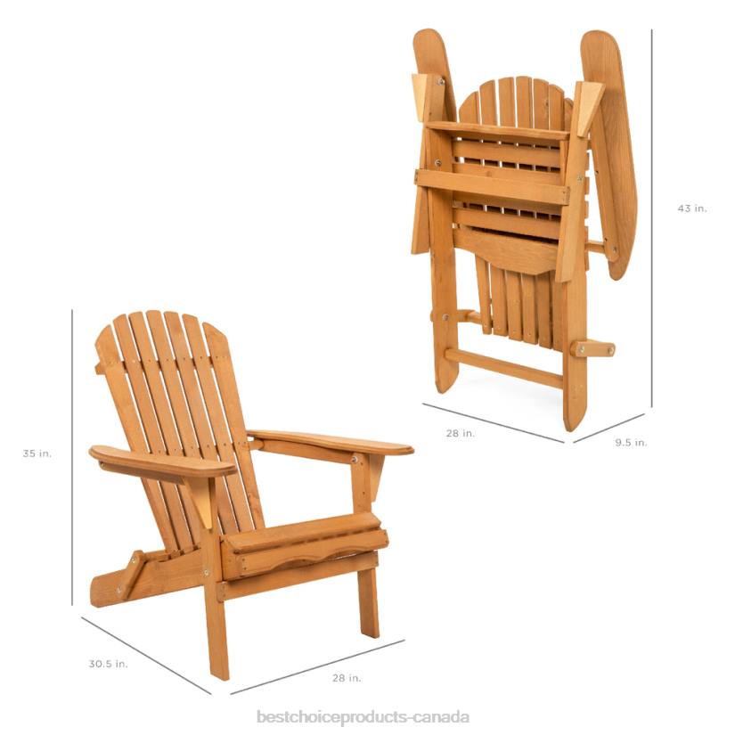 4LT2745 Natural Best Choice Products Folding Wooden Adirondack Chair, Accent Furniture w/ Natural Woodgrain