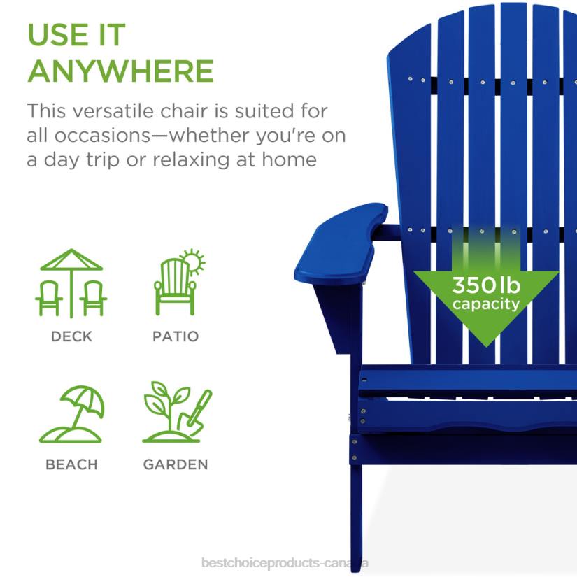 4LT2747 Blue Best Choice Products Folding Wooden Adirondack Chair, Accent Furniture w/ Natural Woodgrain