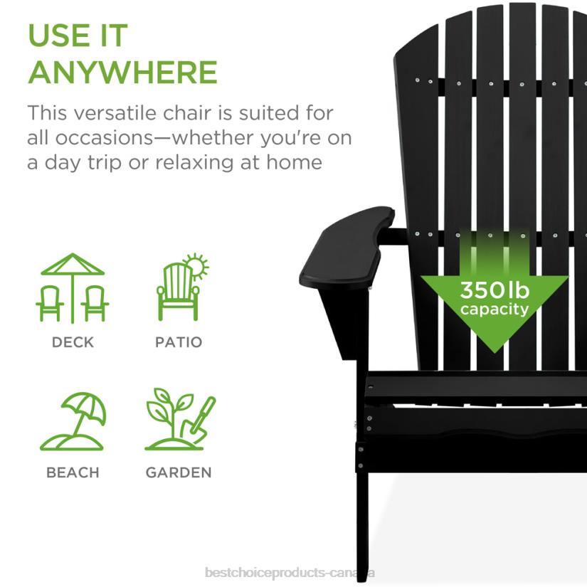 4LT2748 Black Best Choice Products Folding Wooden Adirondack Chair, Accent Furniture w/ Natural Woodgrain