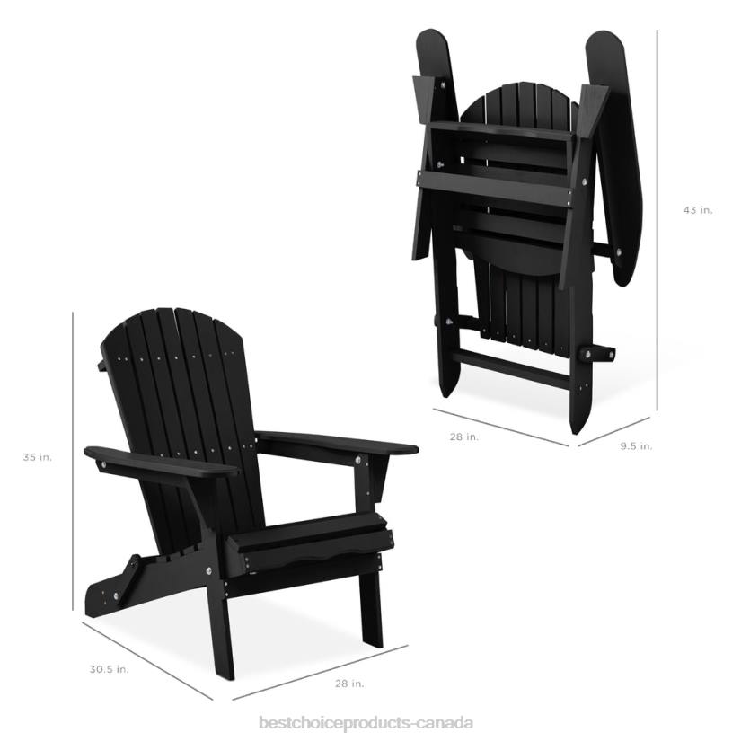 4LT2748 Black Best Choice Products Folding Wooden Adirondack Chair, Accent Furniture w/ Natural Woodgrain