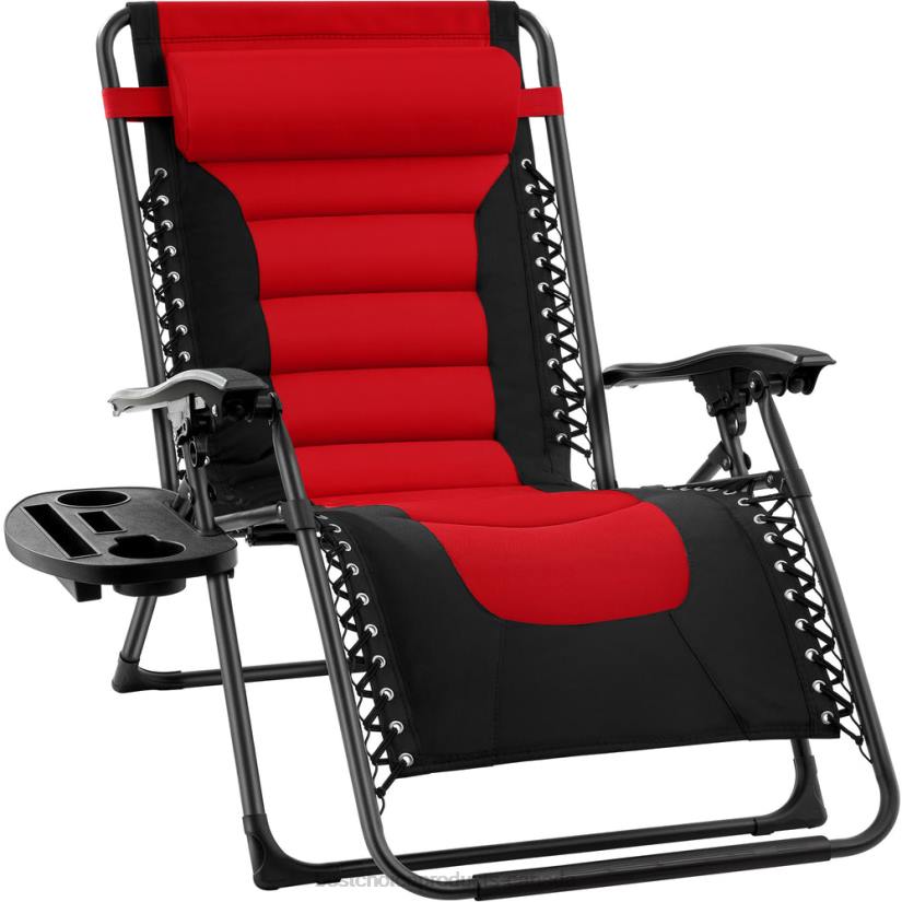 4LT2750 Red Best Choice Products Oversized Padded Zero Gravity Chair, Folding Recliner w/ Headrest, Side Tray