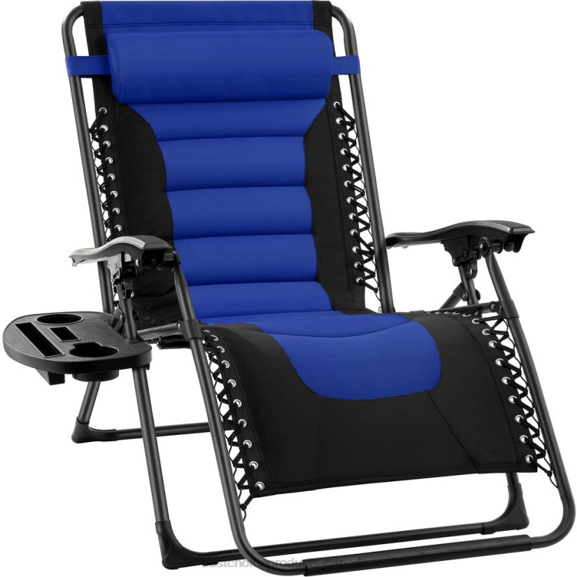 4LT2751 Blue/Black Best Choice Products Oversized Padded Zero Gravity Chair, Folding Recliner w/ Headrest, Side Tray