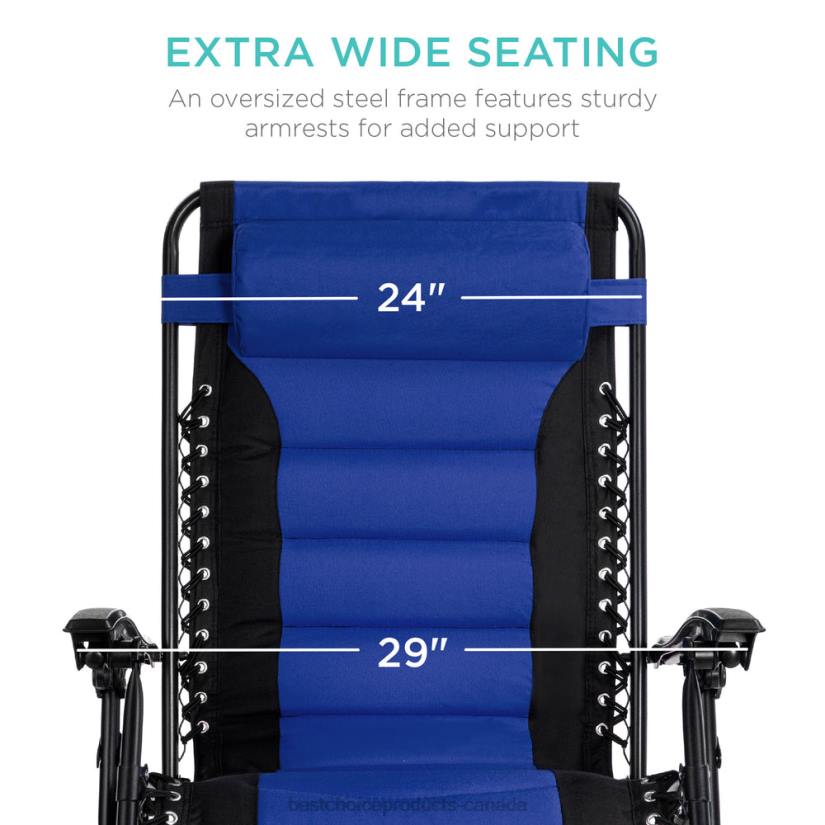 4LT2751 Blue/Black Best Choice Products Oversized Padded Zero Gravity Chair, Folding Recliner w/ Headrest, Side Tray
