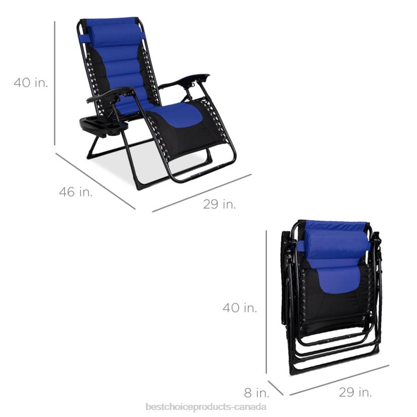 4LT2751 Blue/Black Best Choice Products Oversized Padded Zero Gravity Chair, Folding Recliner w/ Headrest, Side Tray