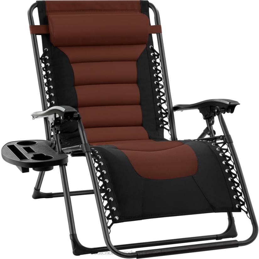 4LT2754 Brown Best Choice Products Oversized Padded Zero Gravity Chair, Folding Recliner w/ Headrest, Side Tray