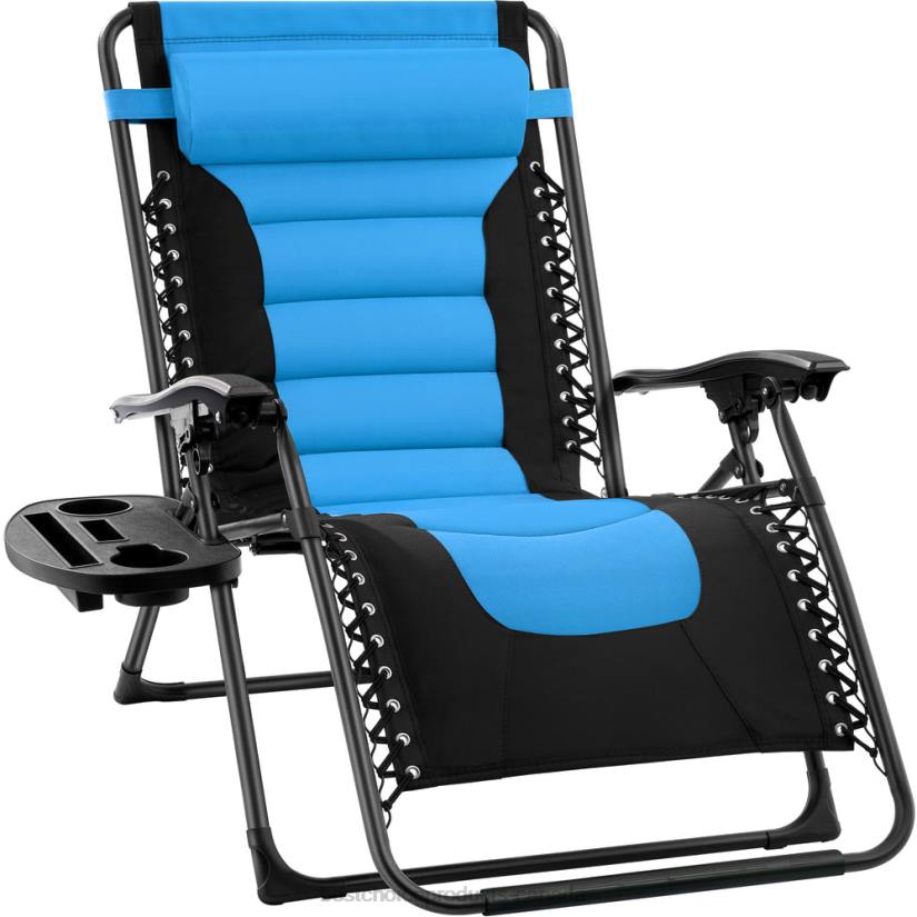 4LT2756 Sky Blue Best Choice Products Oversized Padded Zero Gravity Chair, Folding Recliner w/ Headrest, Side Tray