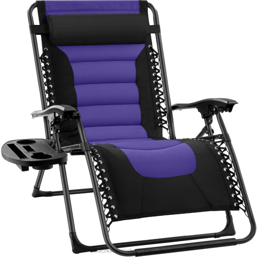 4LT2757 Black/Purple Best Choice Products Oversized Padded Zero Gravity Chair, Folding Recliner w/ Headrest, Side Tray