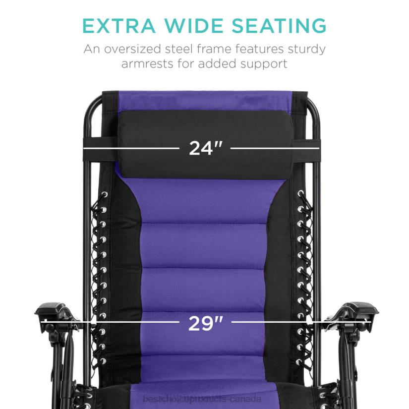 4LT2757 Black/Purple Best Choice Products Oversized Padded Zero Gravity Chair, Folding Recliner w/ Headrest, Side Tray