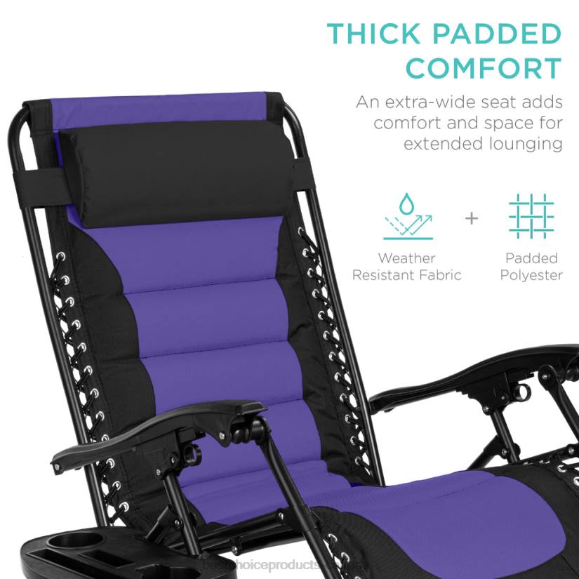 4LT2757 Black/Purple Best Choice Products Oversized Padded Zero Gravity Chair, Folding Recliner w/ Headrest, Side Tray