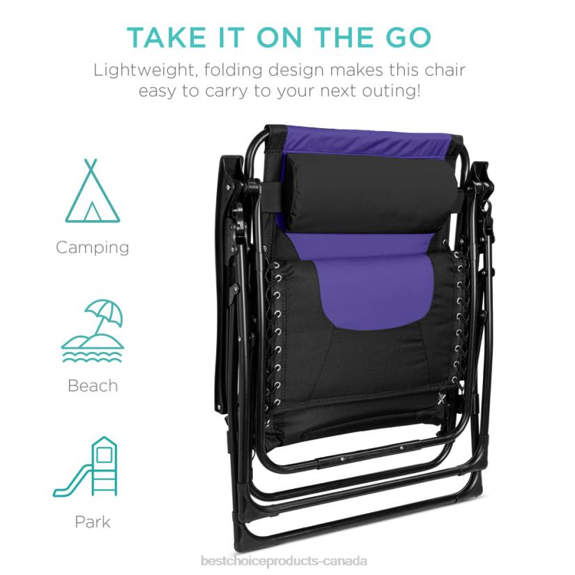 4LT2757 Black/Purple Best Choice Products Oversized Padded Zero Gravity Chair, Folding Recliner w/ Headrest, Side Tray