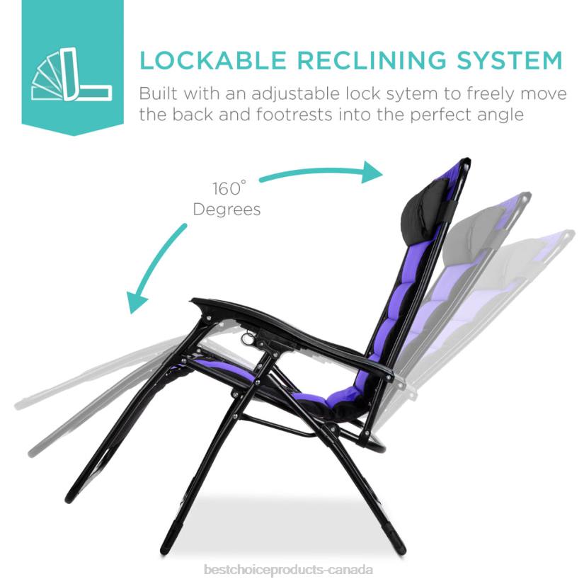4LT2757 Black/Purple Best Choice Products Oversized Padded Zero Gravity Chair, Folding Recliner w/ Headrest, Side Tray