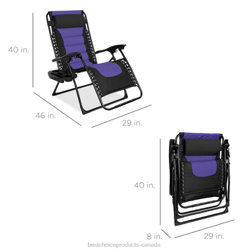 4LT2757 Black/Purple Best Choice Products Oversized Padded Zero Gravity Chair, Folding Recliner w/ Headrest, Side Tray