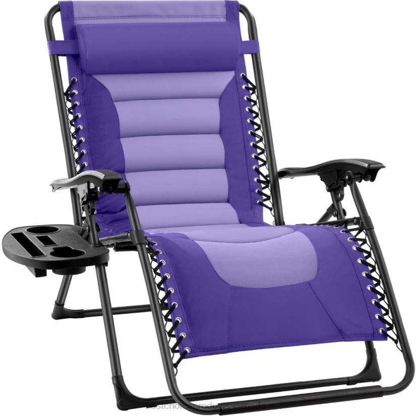 4LT2758 Purple/Violet Best Choice Products Oversized Padded Zero Gravity Chair, Folding Recliner w/ Headrest, Side Tray