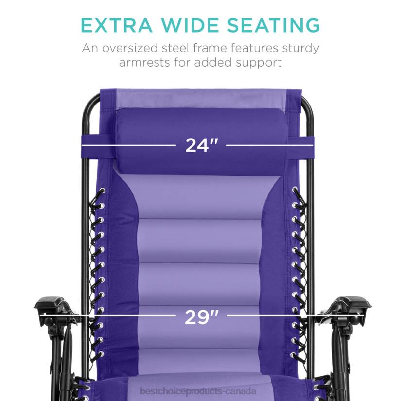 4LT2758 Purple/Violet Best Choice Products Oversized Padded Zero Gravity Chair, Folding Recliner w/ Headrest, Side Tray