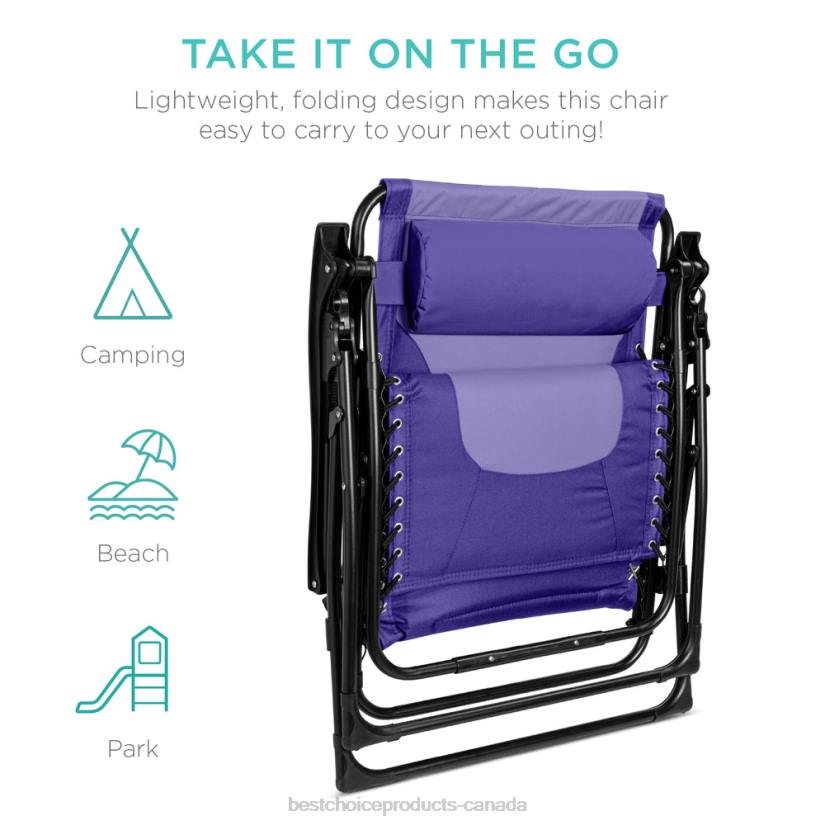 4LT2758 Purple/Violet Best Choice Products Oversized Padded Zero Gravity Chair, Folding Recliner w/ Headrest, Side Tray