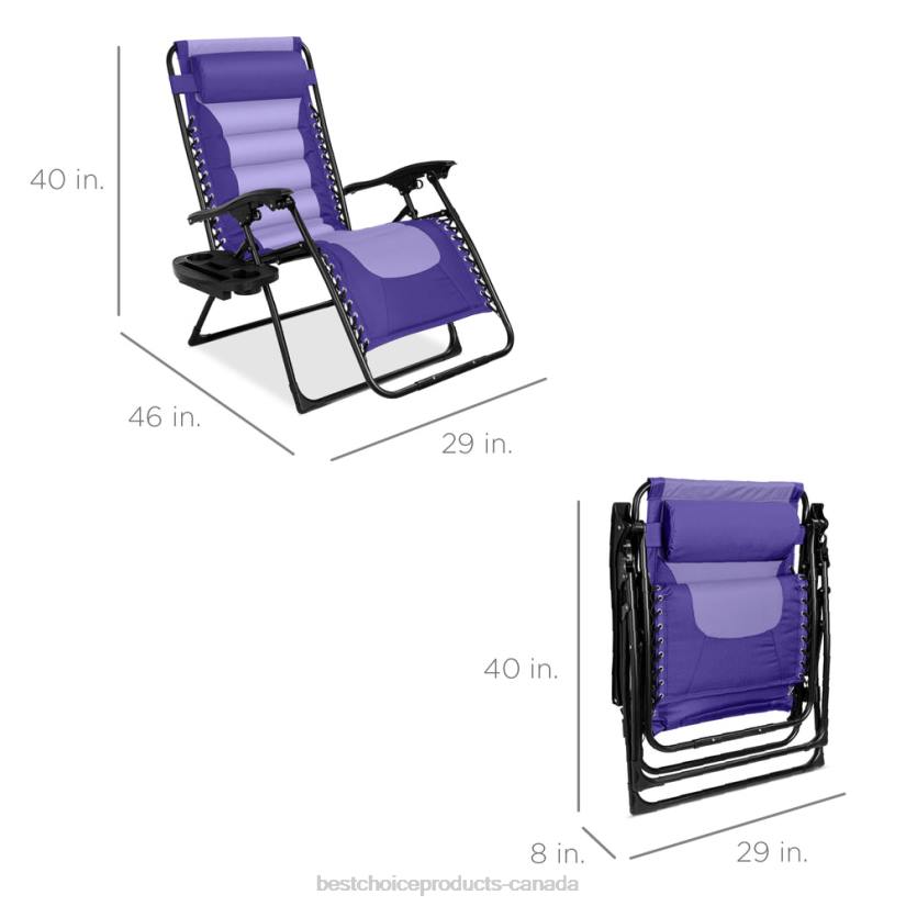 4LT2758 Purple/Violet Best Choice Products Oversized Padded Zero Gravity Chair, Folding Recliner w/ Headrest, Side Tray