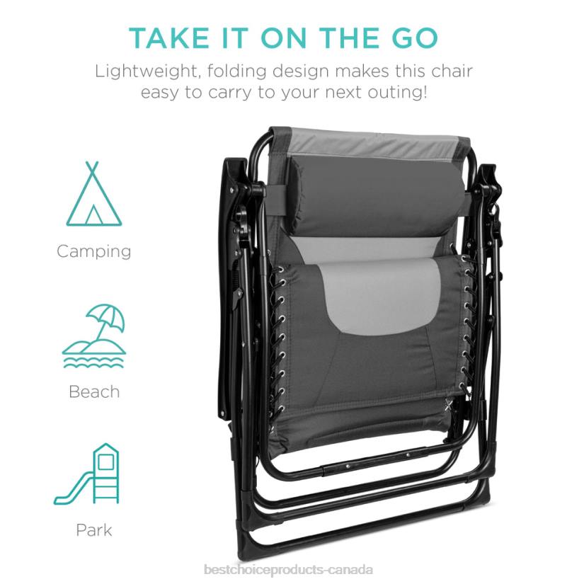 4LT2759 Gray/Light Gray Best Choice Products Oversized Padded Zero Gravity Chair, Folding Recliner w/ Headrest, Side Tray