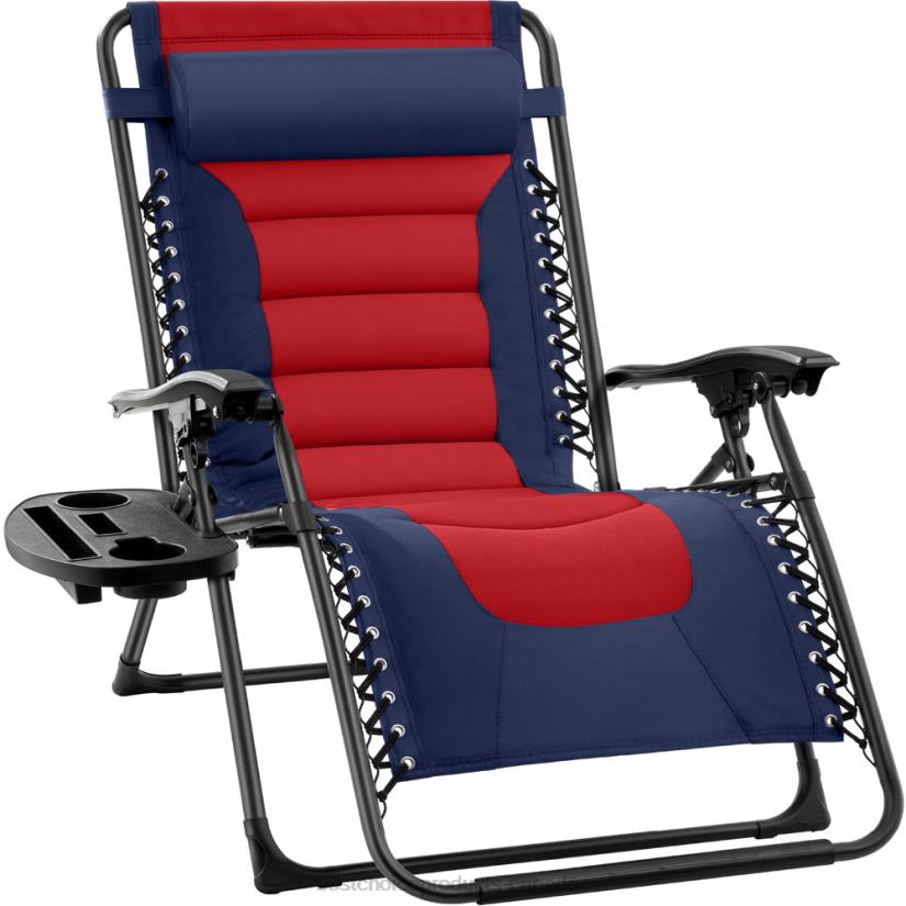 4LT2761 Navy/Red Best Choice Products Oversized Padded Zero Gravity Chair, Folding Recliner w/ Headrest, Side Tray