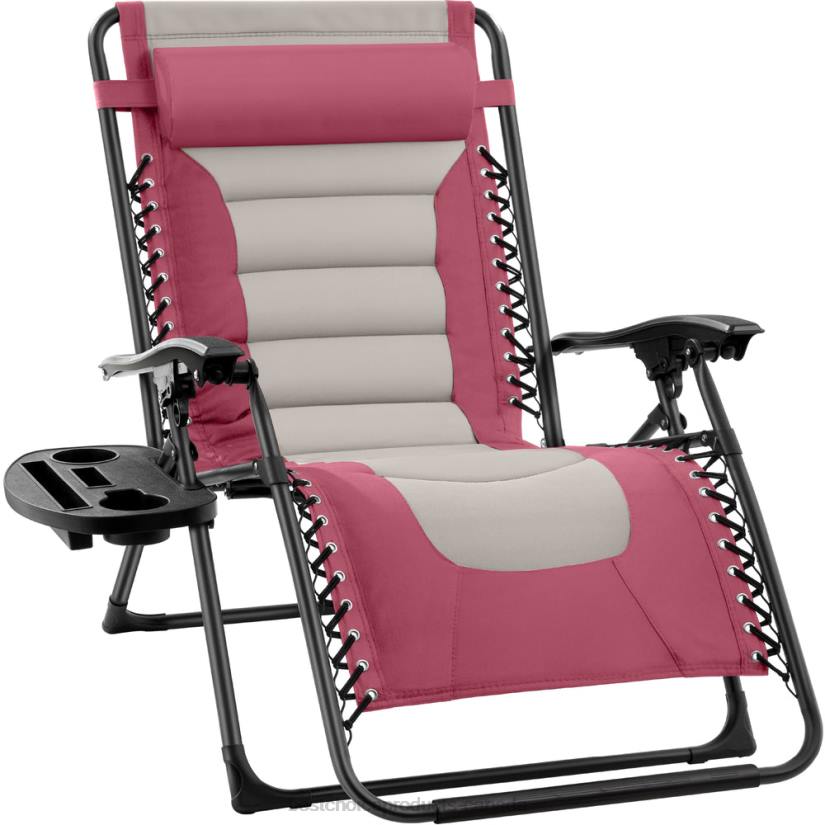 4LT2762 Pink/Taupe Best Choice Products Oversized Padded Zero Gravity Chair, Folding Recliner w/ Headrest, Side Tray