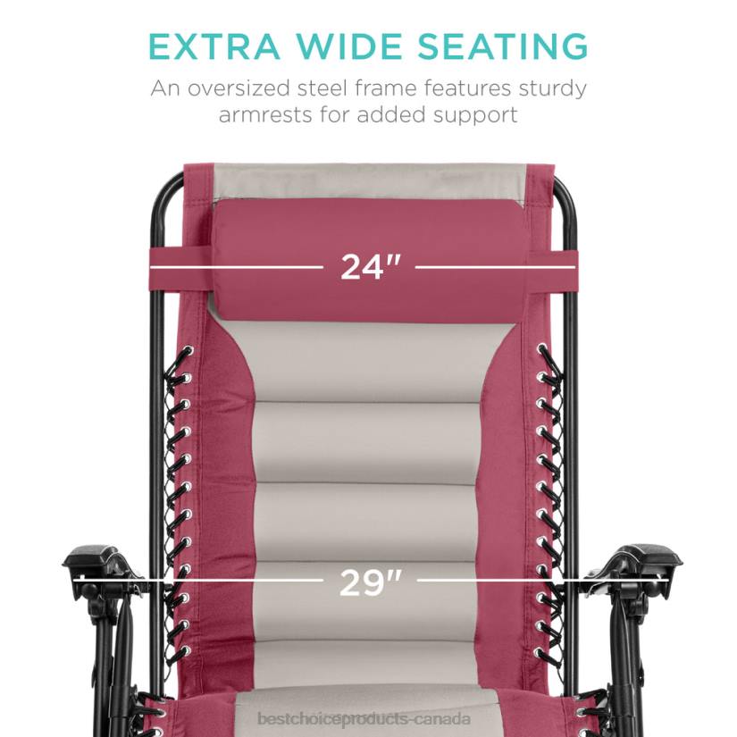 4LT2762 Pink/Taupe Best Choice Products Oversized Padded Zero Gravity Chair, Folding Recliner w/ Headrest, Side Tray