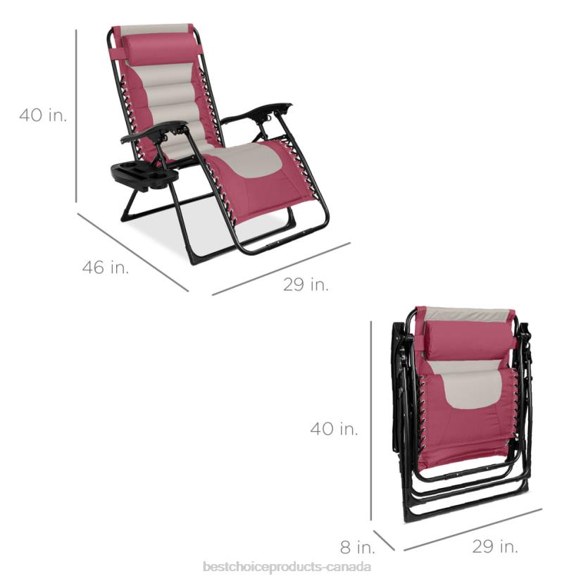 4LT2762 Pink/Taupe Best Choice Products Oversized Padded Zero Gravity Chair, Folding Recliner w/ Headrest, Side Tray