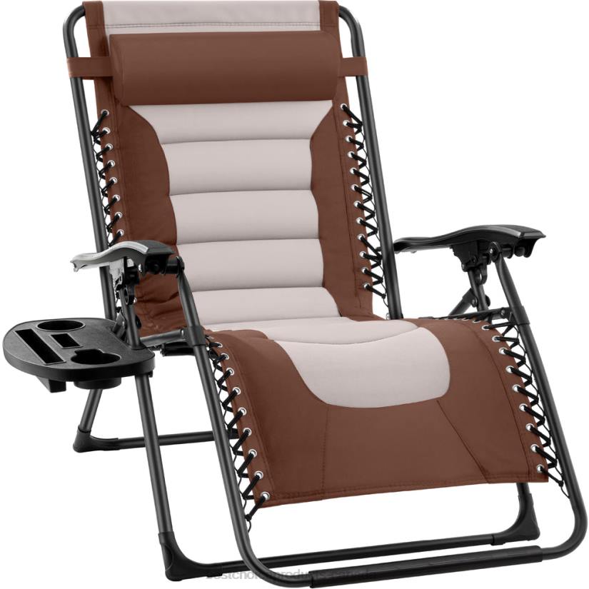 4LT2765 Brown/Oyster Best Choice Products Oversized Padded Zero Gravity Chair, Folding Recliner w/ Headrest, Side Tray