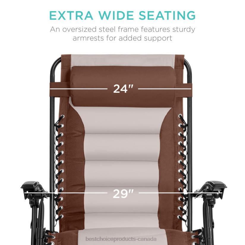 4LT2765 Brown/Oyster Best Choice Products Oversized Padded Zero Gravity Chair, Folding Recliner w/ Headrest, Side Tray