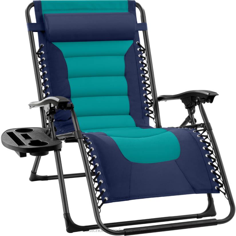 4LT2766 Navy/Teal Best Choice Products Oversized Padded Zero Gravity Chair, Folding Recliner w/ Headrest, Side Tray