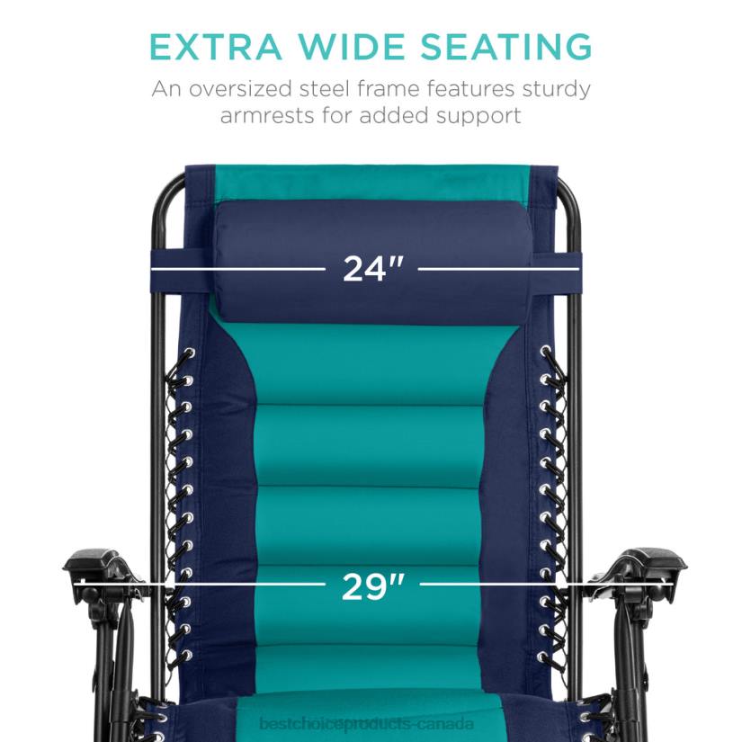 4LT2766 Navy/Teal Best Choice Products Oversized Padded Zero Gravity Chair, Folding Recliner w/ Headrest, Side Tray