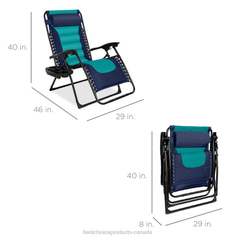 4LT2766 Navy/Teal Best Choice Products Oversized Padded Zero Gravity Chair, Folding Recliner w/ Headrest, Side Tray