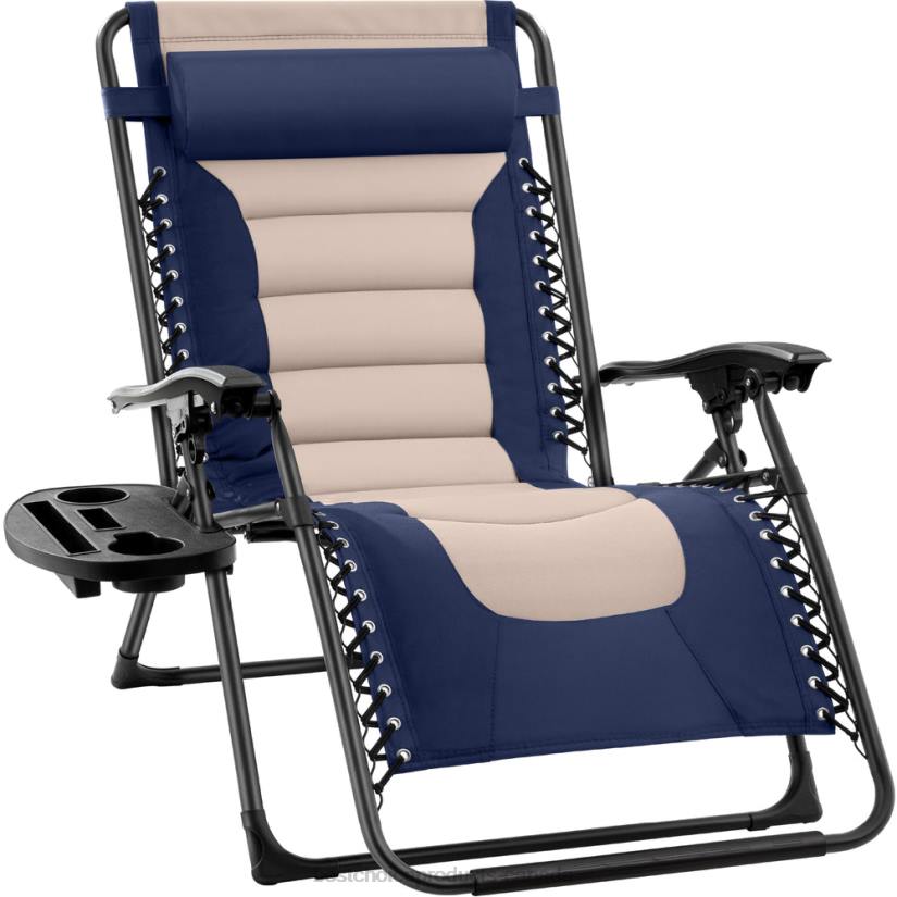 4LT2767 Navy/Oyster Best Choice Products Oversized Padded Zero Gravity Chair, Folding Recliner w/ Headrest, Side Tray