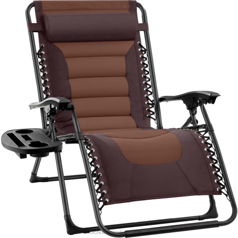 4LT2768 Espresso/Brown Best Choice Products Oversized Padded Zero Gravity Chair, Folding Recliner w/ Headrest, Side Tray