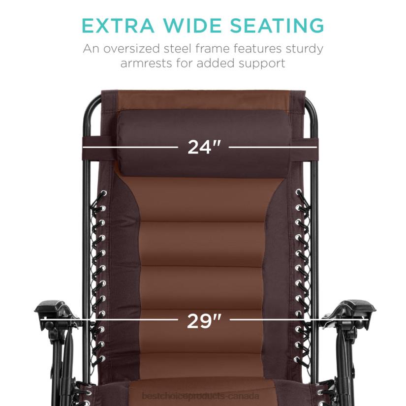 4LT2768 Espresso/Brown Best Choice Products Oversized Padded Zero Gravity Chair, Folding Recliner w/ Headrest, Side Tray