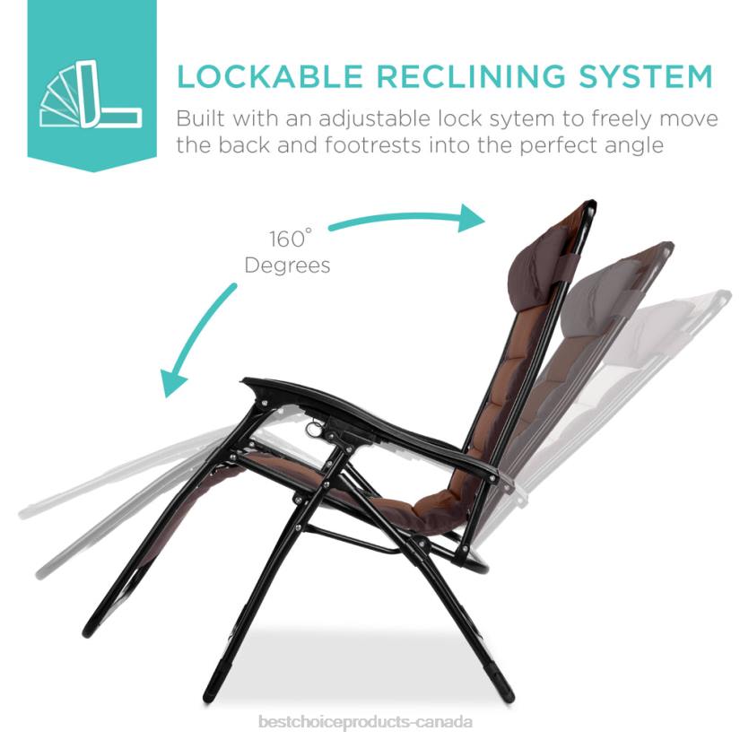 4LT2768 Espresso/Brown Best Choice Products Oversized Padded Zero Gravity Chair, Folding Recliner w/ Headrest, Side Tray