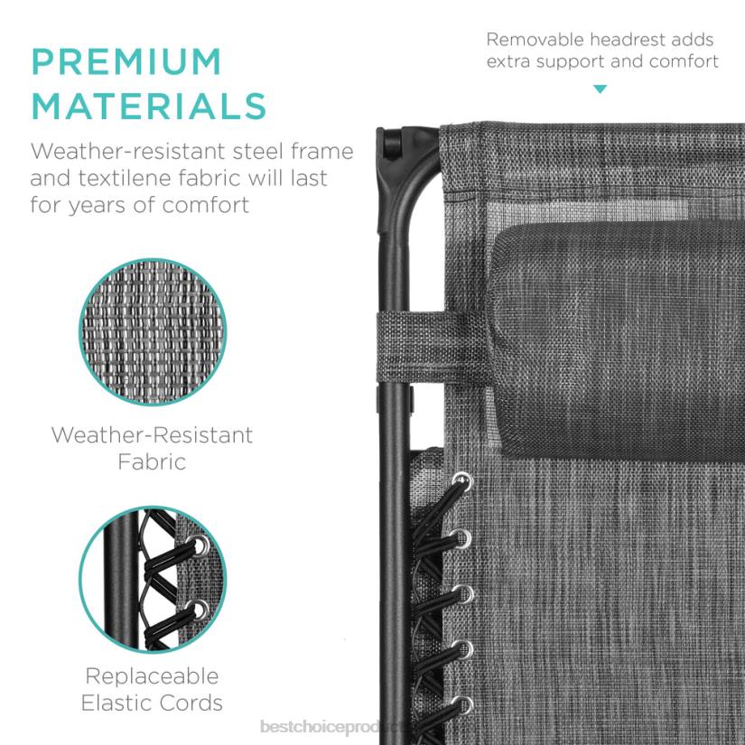 4LT2769 Gray Best Choice Products Folding Zero Gravity Recliner Patio Lounge Chair w/ Canopy, Side Tray