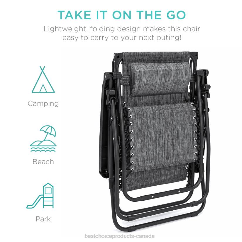 4LT2769 Gray Best Choice Products Folding Zero Gravity Recliner Patio Lounge Chair w/ Canopy, Side Tray