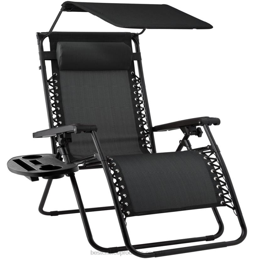 4LT2772 Black Best Choice Products Folding Zero Gravity Recliner Patio Lounge Chair w/ Canopy, Side Tray