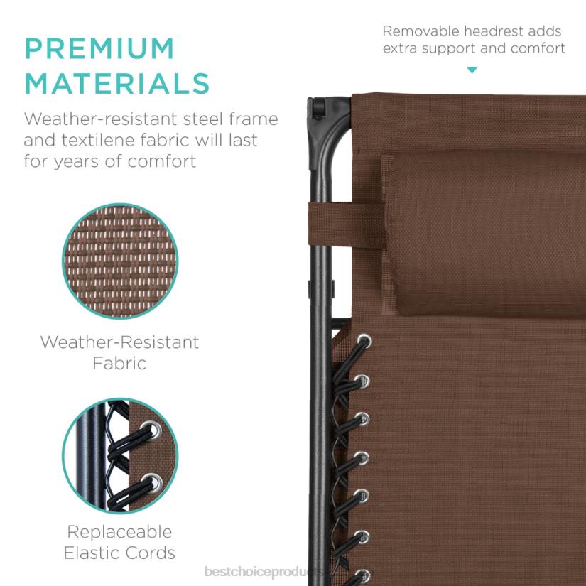 4LT2773 Brown Best Choice Products Folding Zero Gravity Recliner Patio Lounge Chair w/ Canopy, Side Tray