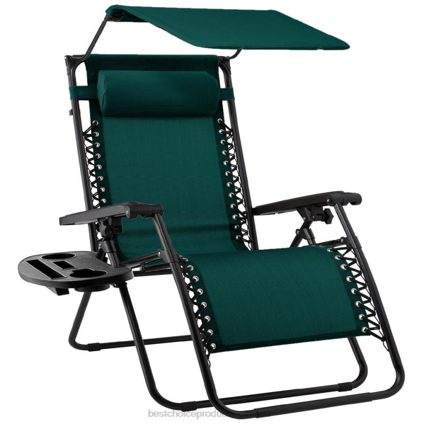 4LT2776 Forest Green Best Choice Products Folding Zero Gravity Recliner Patio Lounge Chair w/ Canopy, Side Tray
