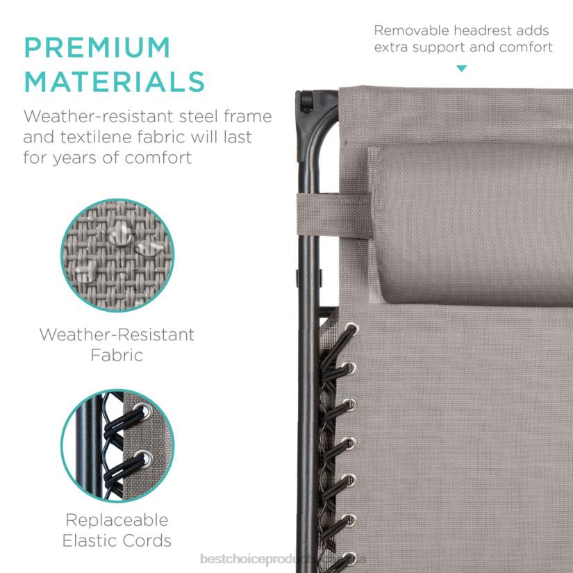 4LT2778 Ice Gray Best Choice Products Folding Zero Gravity Recliner Patio Lounge Chair w/ Canopy, Side Tray