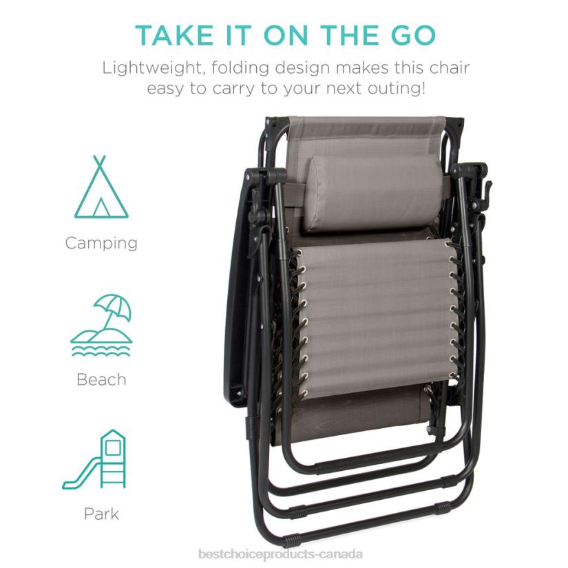 4LT2778 Ice Gray Best Choice Products Folding Zero Gravity Recliner Patio Lounge Chair w/ Canopy, Side Tray